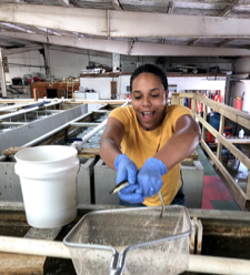 REU student Thalia Wallace shows pure excitement as she “almost” holds her first eel. © Amanpreet Kohli.