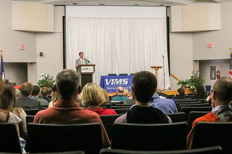 VIMS Director &amp; SMS Dean Derek Aday addresses the audience during the ceremony. Photo by John Wallace